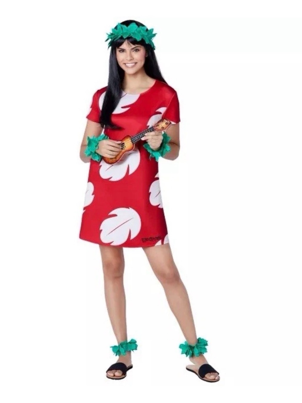 Spirit Halloween Lilo & Stitch Red tropical Dress with White Leaf Print - Women